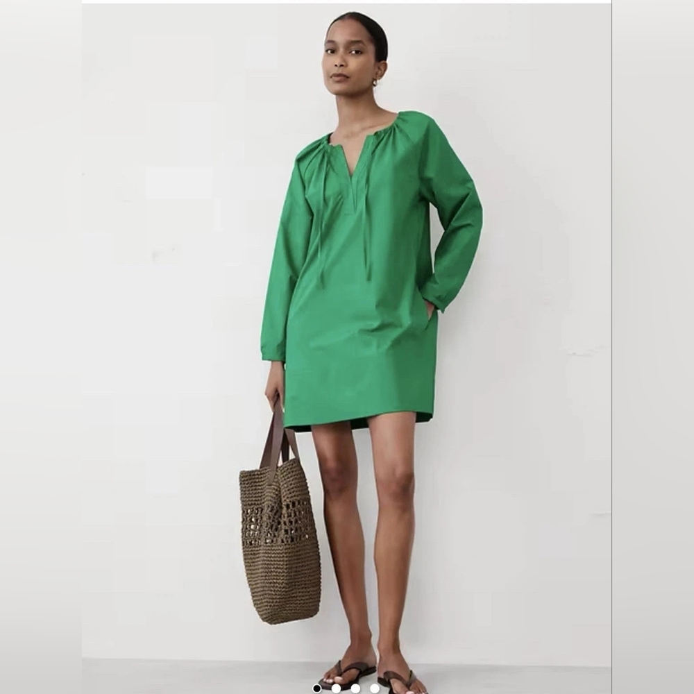 New❣️Tie-Neck Poplin Mini Dress (BLACK) - Picture 2 of 7